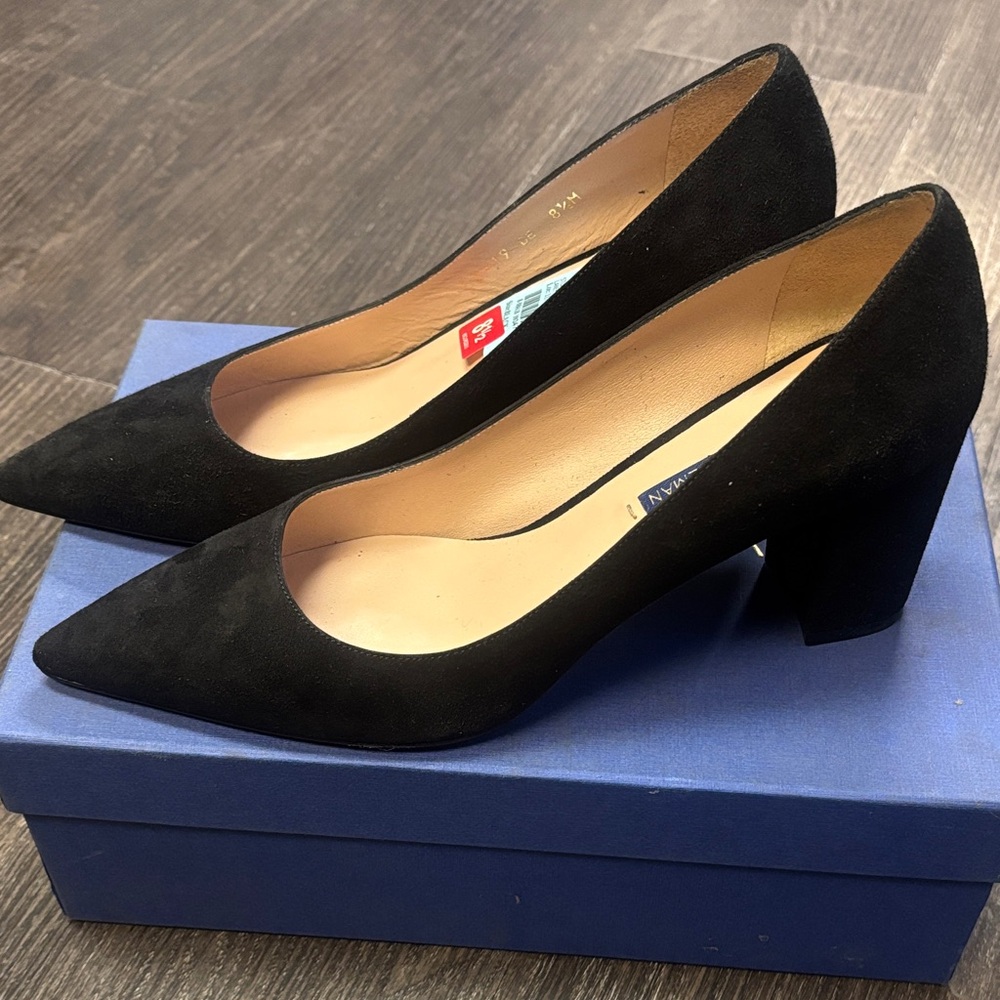 Stuart Weitzman Laney 75 Black Suede Block Heels size 8.5